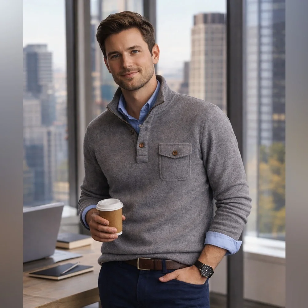 LINCS‎ DC & Co Men’s XL Gray Henley Quarter Zip Cozy Pullover